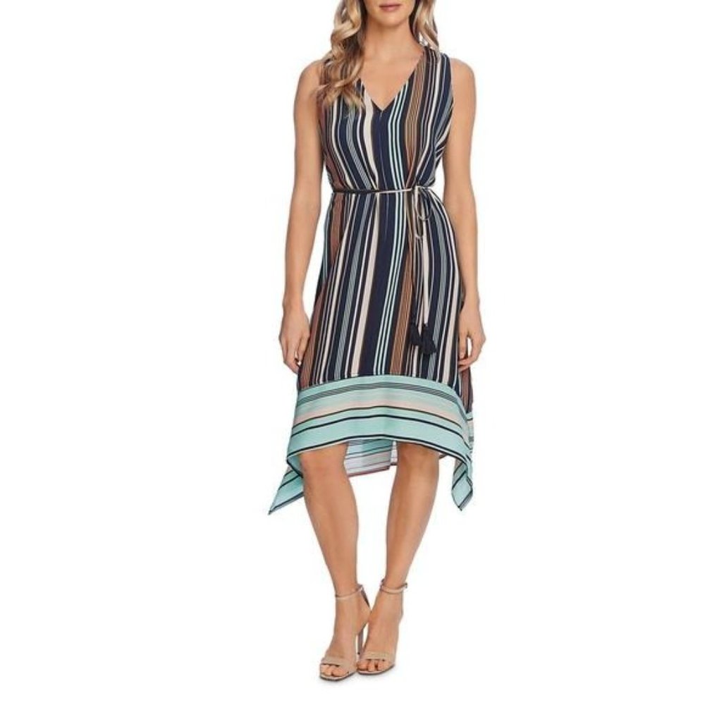 VINCE CAMUTO Handkerchief Hem Crepe Striped Sundress Sleeveless Women's size XL